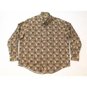 Vintage Natural Issue Wrinkle Free Long Sleeve Button Down Leaf Pattern Size XL